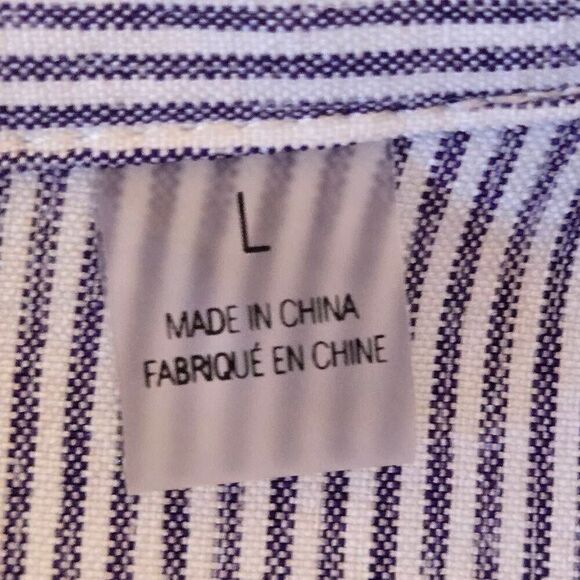 Tahari Womens Short Sleeve Striped Button Front Blouse Blue White Size Large - Picture 6 of 11